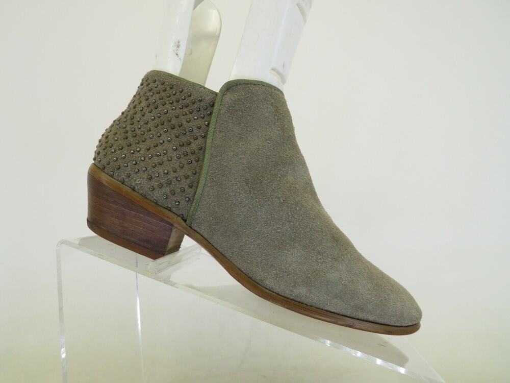 Steve Madden Womens Taupe Suede Zip Studded Ankle Fashion Boots Bootie Size 6.5